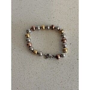 925 Sterling Silver Tricolor Bracelet Round Ball Beads Silver Gold Rose Gold